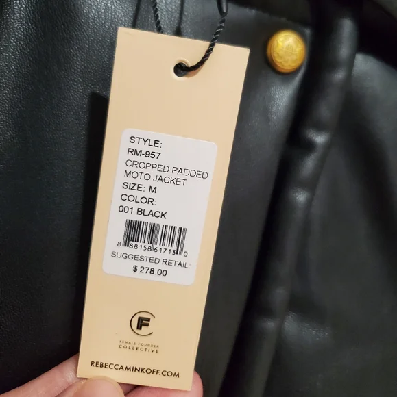 REBECCA MINKOFF Cropped Padded Moto Jacket Size M - Picture 8 of 8